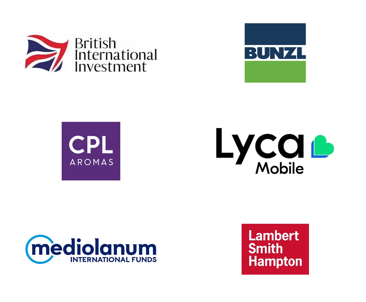 British International Investment, Bunzl, Lyca Mobile, CPL Aromas, Mediolanum, Lambert Smith Hampton