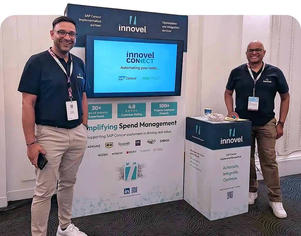 Innovel team members either side of the Innovel stand at an SAP Concur event